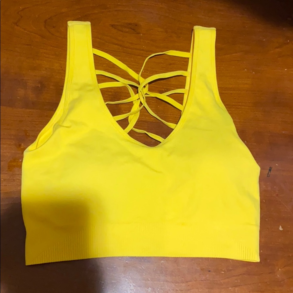 Yellow sports bra.